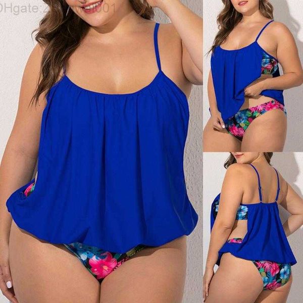 Traje de baño para mujer L-5XL Mujeres Traje de baño de dos piezas Estampado floral Sling Plus Tamaño Bikini Ropa de playa Tanga Diseño Hollow Side Fashion F4 XDYM