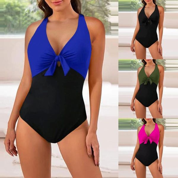 Swimwear de mujeres Damas Contraste el cofre Lace Up Diseño de yoga pantalones cortos sexy de dos piezas Bikini transparente