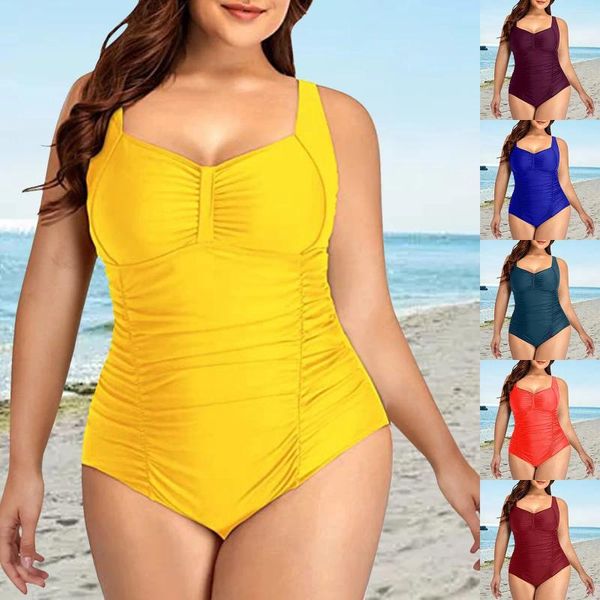 Sweetwear pour femmes grandes poitrine plissée de maillot de bain sexy femme haute taille bikini revêtement