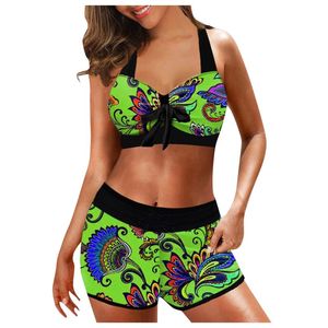 Traje de baño para mujer, ropa de playa de talla grande para mujer, conjuntos de ropa de surf, Bikini de playa estampado a la moda, traje de baño informal de dos piezas acolchado