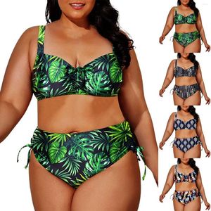 Swimons de maillots de bain pour femmes plus taille sexy bikini lacet up mail de maillot de bain de bain feuilles florales imprimées pour les femmes