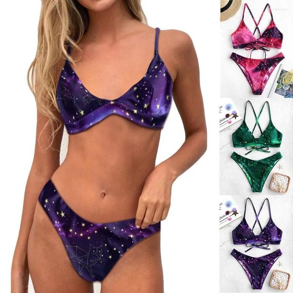 Sweetwear féminin Ladies'separate Sexy Suspender Star Graduelle Printed Bikini Pure Color Swim en maillot de bain Backage Bandage Thongs