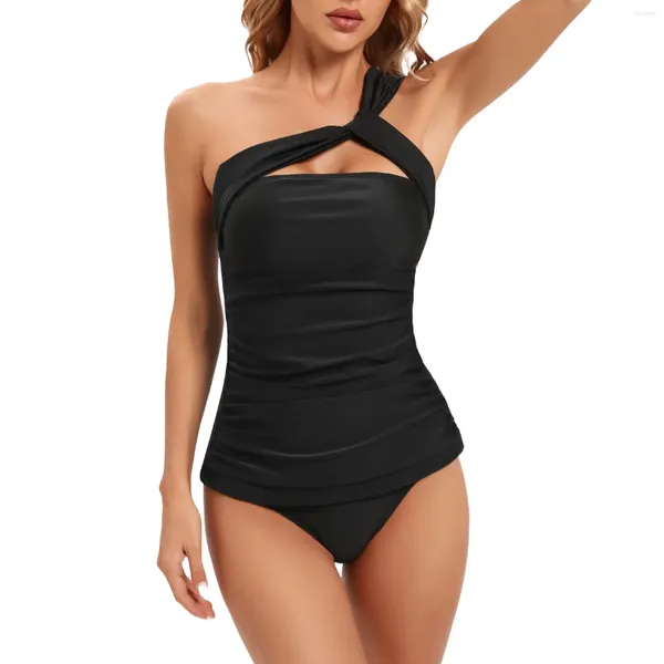 Swimwear de mujeres Damas Sexy Solid Color Tankini traje de baño Tether alta elasticidad de una correa de hombro sujetador sujetador