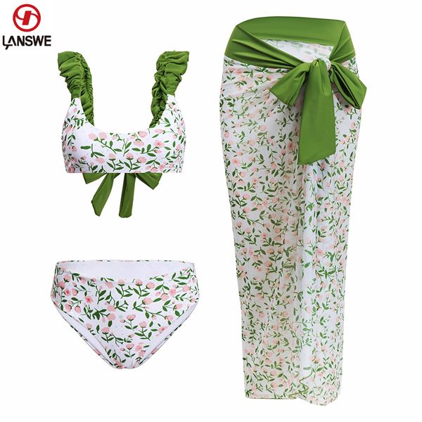 Traje de baño para mujer Lanswe Traje de baño retro de dos piezas Bikini para mujer Vestido de playa Traje de baño Rosa rosa en flor pequeña Ropa de playa de verano Conjunto de bikini 230803