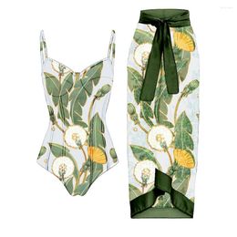 Maillots de bain pour femmes Lanswe Vintage Print Pissenlit Maillot de bain une pièce Bikini Set 2024 Mode Atmosphérique Maillot de bain Spa Resort Beach