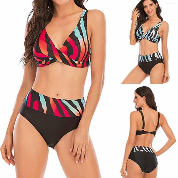 Maillots de bain pour femmes grand 2023 couleur rayure Sexy Bikini fendu maillot de bain imprimé maillots de bain Tankinis ensemble