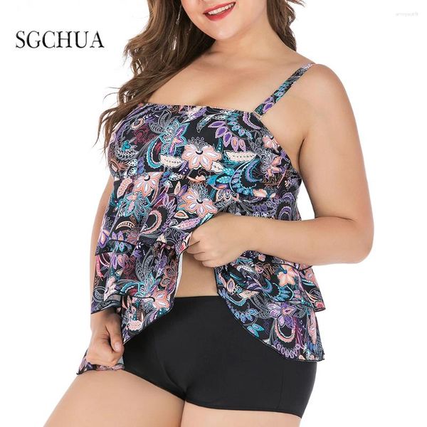 Swimwear féminin grande taille 8xl Rouffle de maillot de bain en deux pièces femmes femmes vintage à imprimé floral monokini grand été de la plage d'été.