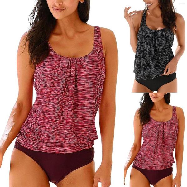 Bañador de mujer de gran tamaño con estampado de rayas, camiseta sin mangas estampada, bañador Tankini, bañador de dos piezas