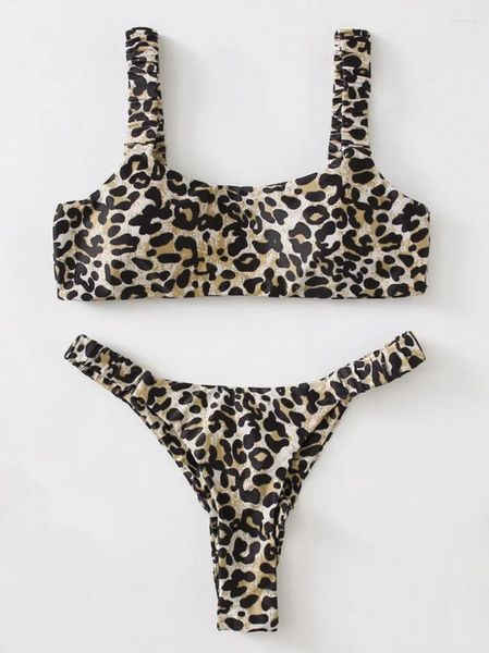 Traje de baño para mujer Leopard Print Bandeau Bikini 2024 Mujeres Tanga Sexy Push Up Traje de baño Traje de baño Conjunto Ropa de playa