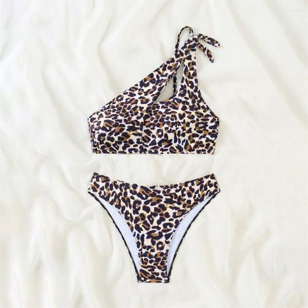 Swimwear Women's Leopard Print Bikini Hollow Out Patchwork Swimsuit One-épaule Micro MAISONS DIMO