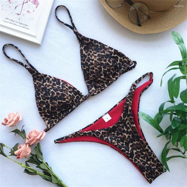 Mujer de baño para mujeres leopardo bikini thong rojo interno sexy mujeres cuerdas trajes de baño de baño empuje triángulo playa traje de baño