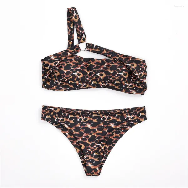 Swimwear Women Leopard Print de maillot de bain Bandage Sexy Bandage Hollow Out Bikini Femmes Deux pièces Suivi de baignade de plage Bikinis Thong Set Mujer