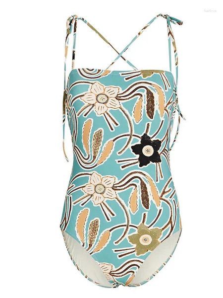 Traje de baño para mujer Bikini con estampado floral azul claro para mujer Moda Verano 1 pieza Traje de baño y trajes de baño Sarong Estilo de playa Sexy 2023