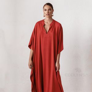 Maillots de bain pour femmes Long Red Kaftan Plus Size V-cou Maxi Dress Vêtements d'été Femmes Beach Wear Maillot de bain Cover Up robe de plage sarong Q1344 230412