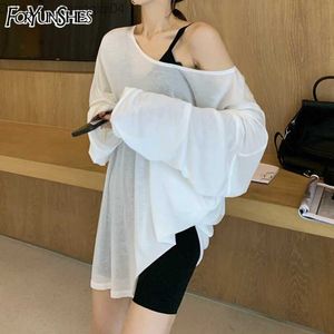 Maillots de bain pour femmes à manches longues Robe asymétrique Femmes Sexy Simple Sun-proof Lâche Été Esthétique Plage Cover Ups Casual O-Neck Vêtements Z230706