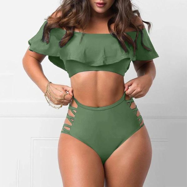 Swimwear de mujeres Long Swim Tops Mujeres con traje de baño para sujetador para el hombro con volantes sexy tallado de talla grande con un cable 3x