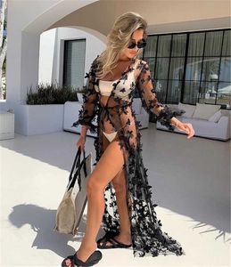 Maillots de bain pour femmes Maillot de bain long Cover Up Sexy Ouvert Front 3D Flowy Kimono Cardigan Summer Holiday Beach Vêtements Bathsuit Y230311