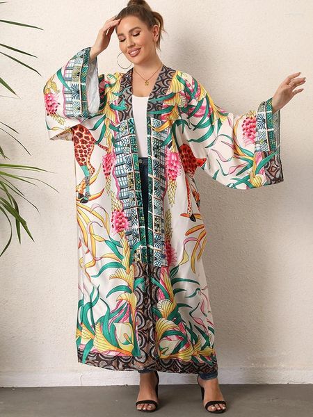 Maillots de bain pour femmes Loose Beach Kimono Imprimer Animal Cover Up Tunique pour 2024 Kaftan Front Open Boho Robe Maillot de bain Beachwear