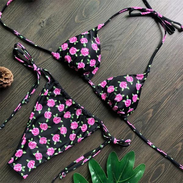 Traje de baño de mujeres Bikini de flor, bikini sexy tanga dividida traje de baño sin espalda de brasil brasileño traje de baño traje de vacaciones