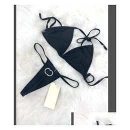 Dames badmode luxe bikini string g-string set 2022 nieuwe ontwerper y grote letter metaal zwempak zwart tweedelige bikini's zwemmen dhjws op