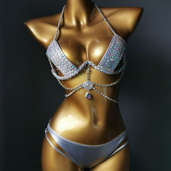 Maillots de bain pour femmes luxe diamant brésilien licou Push Up Bikini ensemble cristal gland plage maillots de bain Sexy maillot de bain Tankini dames 230707