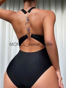 Dames Badmode Luxe Strass Bikini 2024 Mujer Vrouwen Zwart Uitgesneden Backless Eendelig Badpak Push Up Badpak Buik ControlH24222