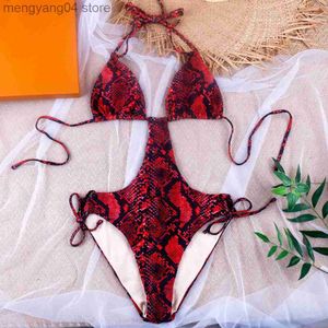 Dames Badmode Melphieer Brand 2022 Hollow Cut Out Sexy Snake Rood Groen Eendelig Badpak Vrouwen Badmode Monokini Beachwear Outfit Bodysuit T230606