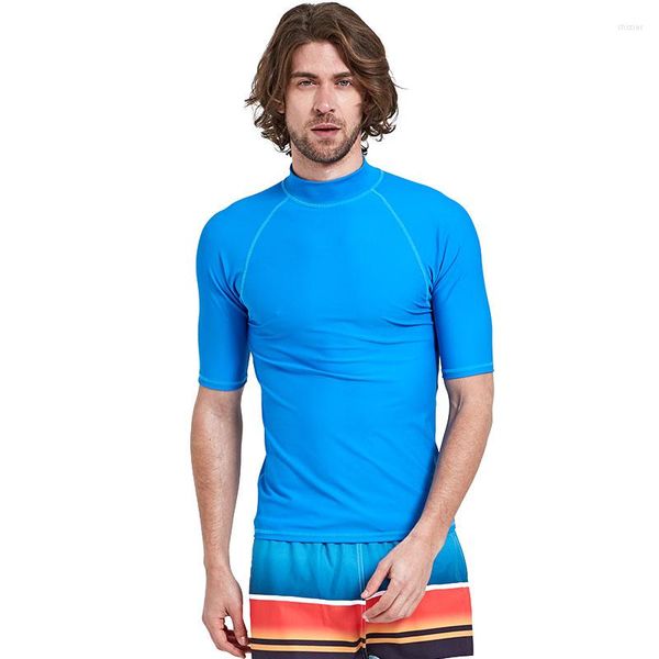 Traje de baño para mujer Camiseta de natación Rashguard para hombre UPF 50 Snorkel Natación Surf Tops Camiseta de buceo Camiseta de manga corta para el sol Adulto Joven Azul