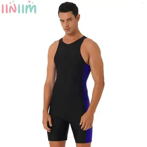 Swimwear Men de maillots de bain féminin en une seule pièce Athletic sans manches à manches à glissière avant Patchwork Shorts Bodys Rash Guard Sports Sports Triathlon WetSuit