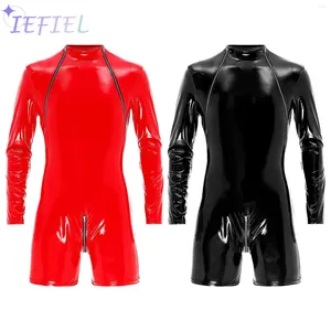 Swimwear Women's Men's Latex PVC en cuir Slim Fit Jumps Assuffres à manches longues Bodys BodySuit Catsuit Clubwear Club Performance de danse