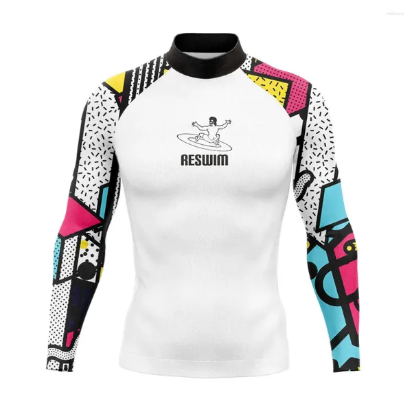 T-shirt de baignade pour hommes de maillot de bain pour hommes de la plage UV Protection Rash Guard Impression de surface à manches longues Vêtements de surf Rashguard