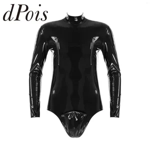 Swimwear pour hommes pour hommes Fashion Zipper BodySuit unique Open d'entrejambe Bulge Bulge Patent Cuir Long Man Man Gastre-Terte Jumptes Sexy Clubwear Sweet