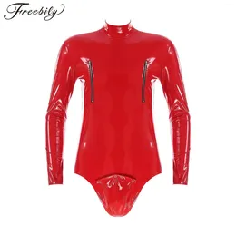 Maillots de bain pour femmes Hommes Sexy Faux Cuir Body Body Érotique Zipper Latex Justaucorps Combinaison Clubwear Ouvert Entrejambe Combishorts Catsuit