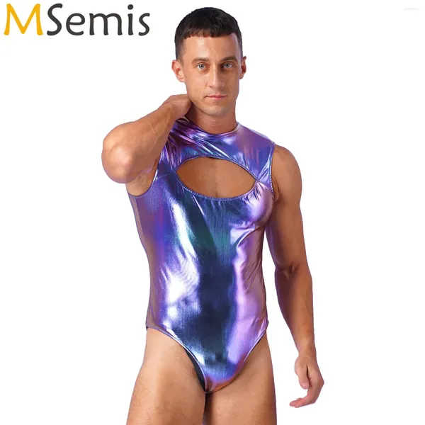 Traje de baño para mujeres traje de baño metálico Bodysuit de una pieza disfraz de natación con cremallera invisible