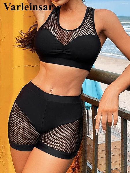 Swimswear en maillot de bain Fishnet Sheer shorts hauts Bikini Bikini Femme Femme Femmes Two-pièces Set Bather Bathing Fissure Swim V5273