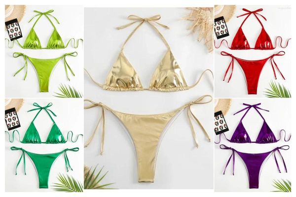 Traje de baño para mujer Conjunto de bikini de vendaje con encaje metálico de dos piezas Playa de verano Mujeres Vacaciones Traje de baño Baño Damas