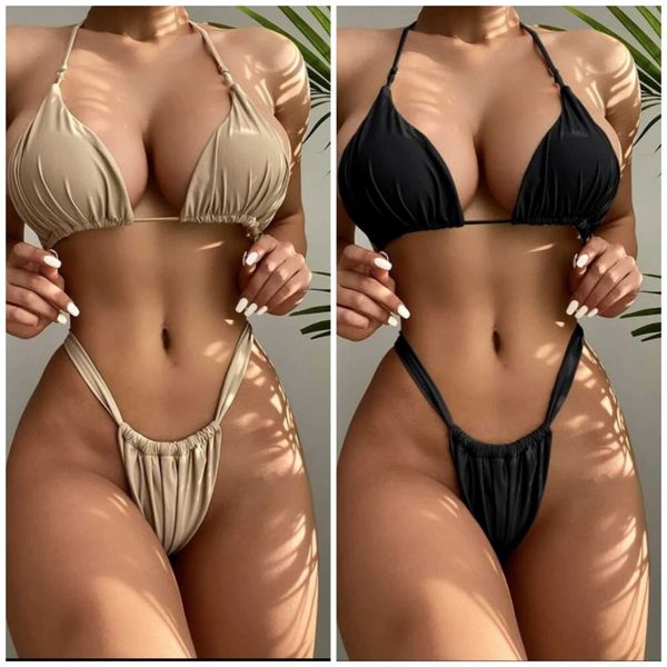 Maillots de bain pour femmes Micro Bikinis Extreme Sexy 2022 Été Deux pièces Ensemble Maillot de bain Solide Maillots de bain Taille basse Femmes Nude Tankini Noir Natation Biquini T230303