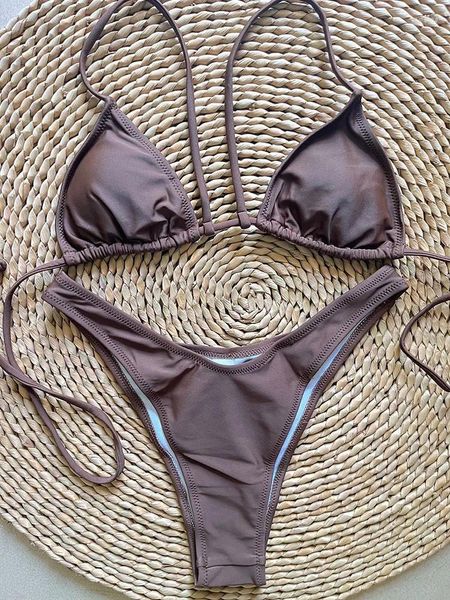 Swimwear féminin micro brésilien mini bikini ensemble combinaison pads bikinis 2024 push up Bathing Coffee String Women Swimsuit