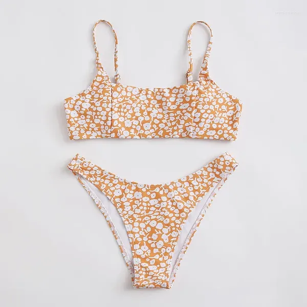 Maillots de bain pour femmes MJKBH Triangle Split Maillot de bain Été Européen et américain Sexy Floral Strap Tube Top Bikini avec coussin de poitrine