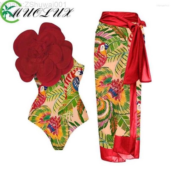 Maillots de bain pour femmes Muolux 2023 Vintage Imprimer Push Up One Piece Maillot de bain Robe 3D Fleur Bikini Couverture Mode Monokini Femmes Beachwear ON38