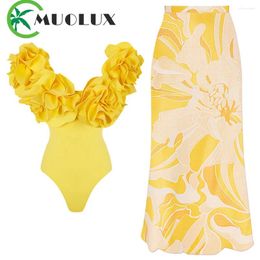 Swimwear féminin Muolux 2024 Fleur un morceau de maillot de bain luxe Femmes Sexy Swim Suite Deep V Monokini Off Bodas BodySuit Batys Cousue