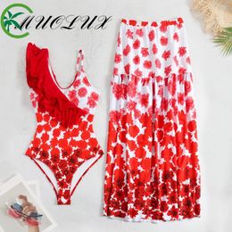 Swimswear féminin Muolux 2024 Sexy Halpe Jirt Two-once Set Retro Gradient Floral Print One Piece Summer Beach