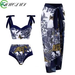 Traje de baño de mujer MUOLUX Mujer Retro Patchwork Imprimir Chic 3 piezas Push Up Traje de baño Holiday Beach Dress Diseñador Traje de baño Summer Surf Wear J230506