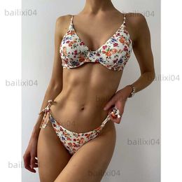 Maillots de bain pour femmes Myteng côtelé rétro deux pièces ensemble bikini nouveau sexy à armatures soutien-gorge push-up maillot de bain maillots de bain femme maillots de bain biqiuni été T230417