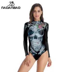 SwaWear féminin Nadanbao Halloween Summer One Piece Suit Skull 3d Prist Party Female BodySuit Zipper Surfing Beachwear Women Swimsuits