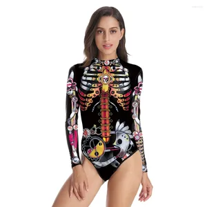 SwaWear féminin Nadanbao Halloween femme sexy crâne imprimé à manches longues MAINEMENT FEMME FEMME FEMME GOOD Piece Suit Summer Bodys