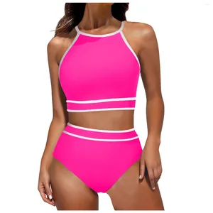 Neuf de maillot de bain pour femmes haut de taille haute taille bikini couleurs sport couloir assorti du maillot de bain deux pièces à jupe aux femmes