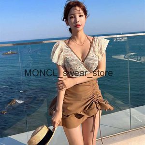 Dames Badmode Nieuw Ontwerp Koreaans Eendelig Badpak Vrouwen Badpak Halve Mouw Halter Bikini Set Dent Girl Hot SpringH2422088