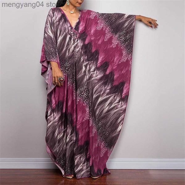 Maillots de bain pour femmes New Floral Print Boho Dress Over size Loose Maxi Long Dress Beach Cover up 2022 Robe De Plage Kaftan Tunic pour Beach Pareos T230505