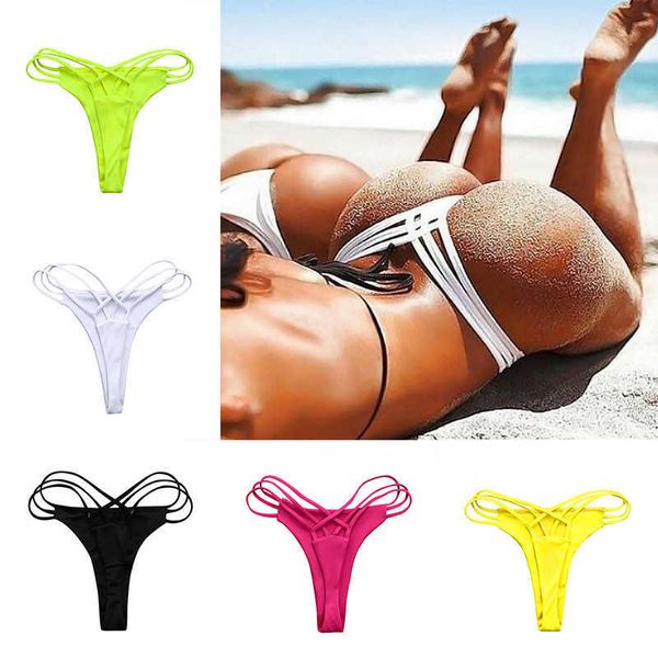 Maillots de bain pour femmes Nouveaux bas de bikini sexy pour femmes Culottes à bretelles croisées élégantes G-string Femme String Maillots de bain Maillot de bain de plage élégant Couleur unie